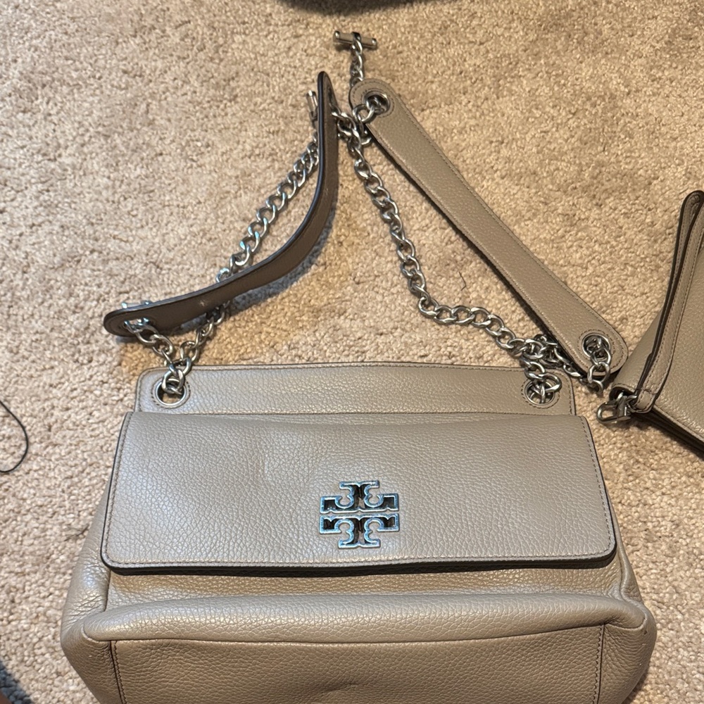 Tory Burch Gray Leather Shoulder Bag